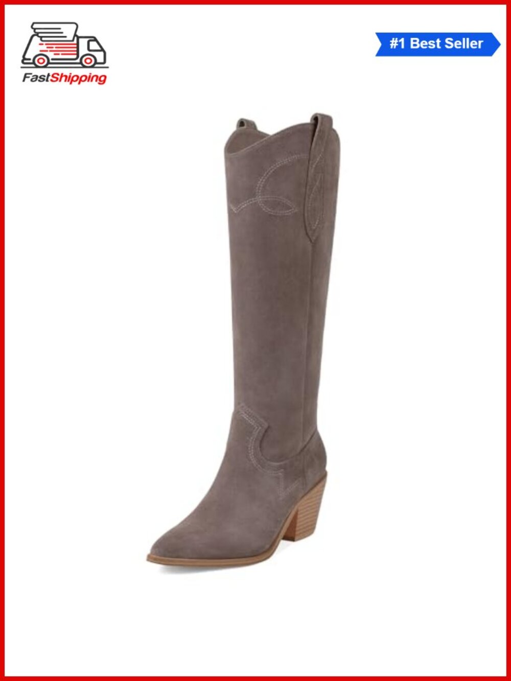 ✨ Mattiventon Suede Knee-High Cowgirl Boots Pointed Toe Block Heel Western
